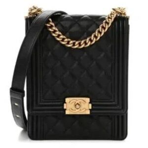 CHANEL Black Caviar North South Boy Flap Bag